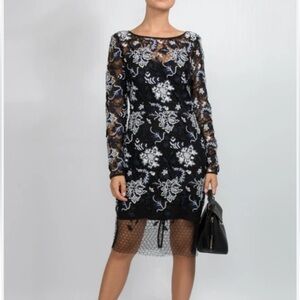 Diane Von Furstenberg Elegant Black, Navy and White Lace Dress | 10